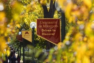 Campus sign University of Minnesota: Driven to Discover