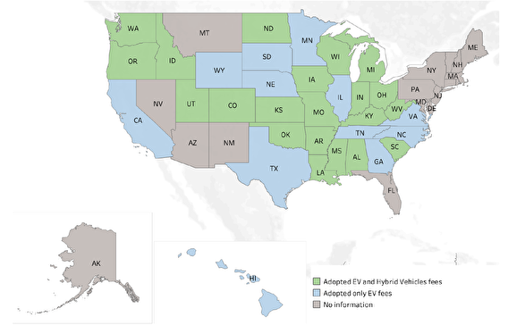 Color coded map showing state fees