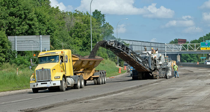 Pavement construction work-zone on a highway