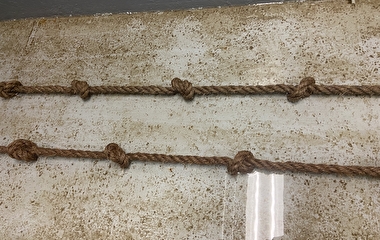 Two lenghts of knotted rope submerged in water